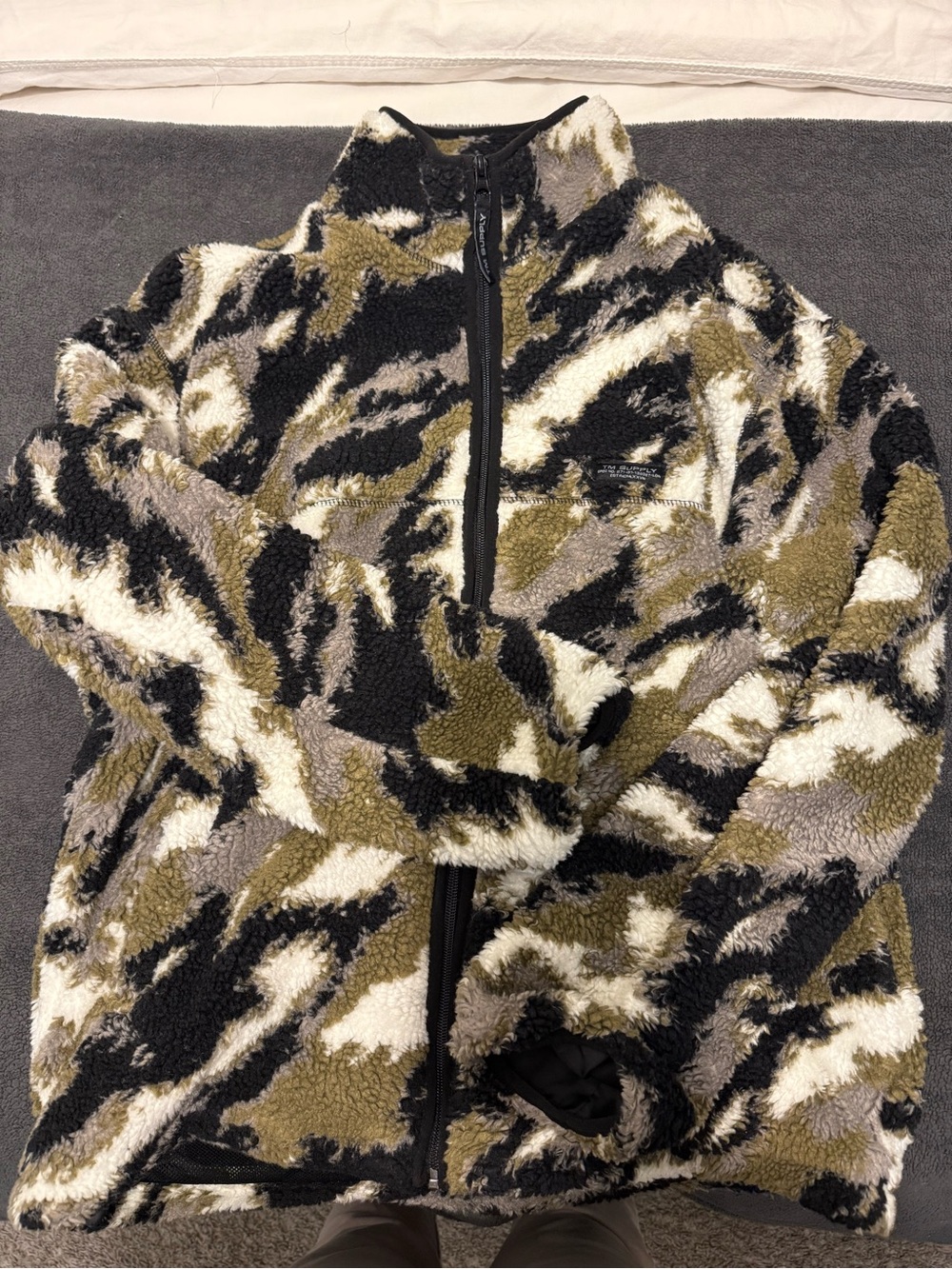 Topman Olive Black Cream Camo Sherpa Half-Zip Jacket